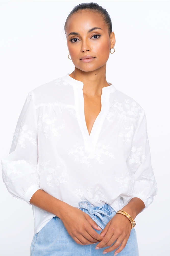 BLOUSE MET GEBORDUURDE BLOEMEN 53408 14 000000 WHITE